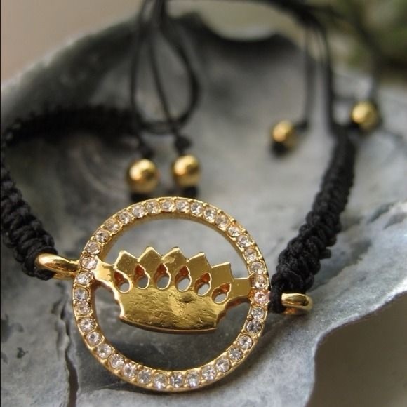 Juicy Couture Black Rope Gold Tone Crown Friendship Adjustable Bracelet NWT - Picture 11 of 11